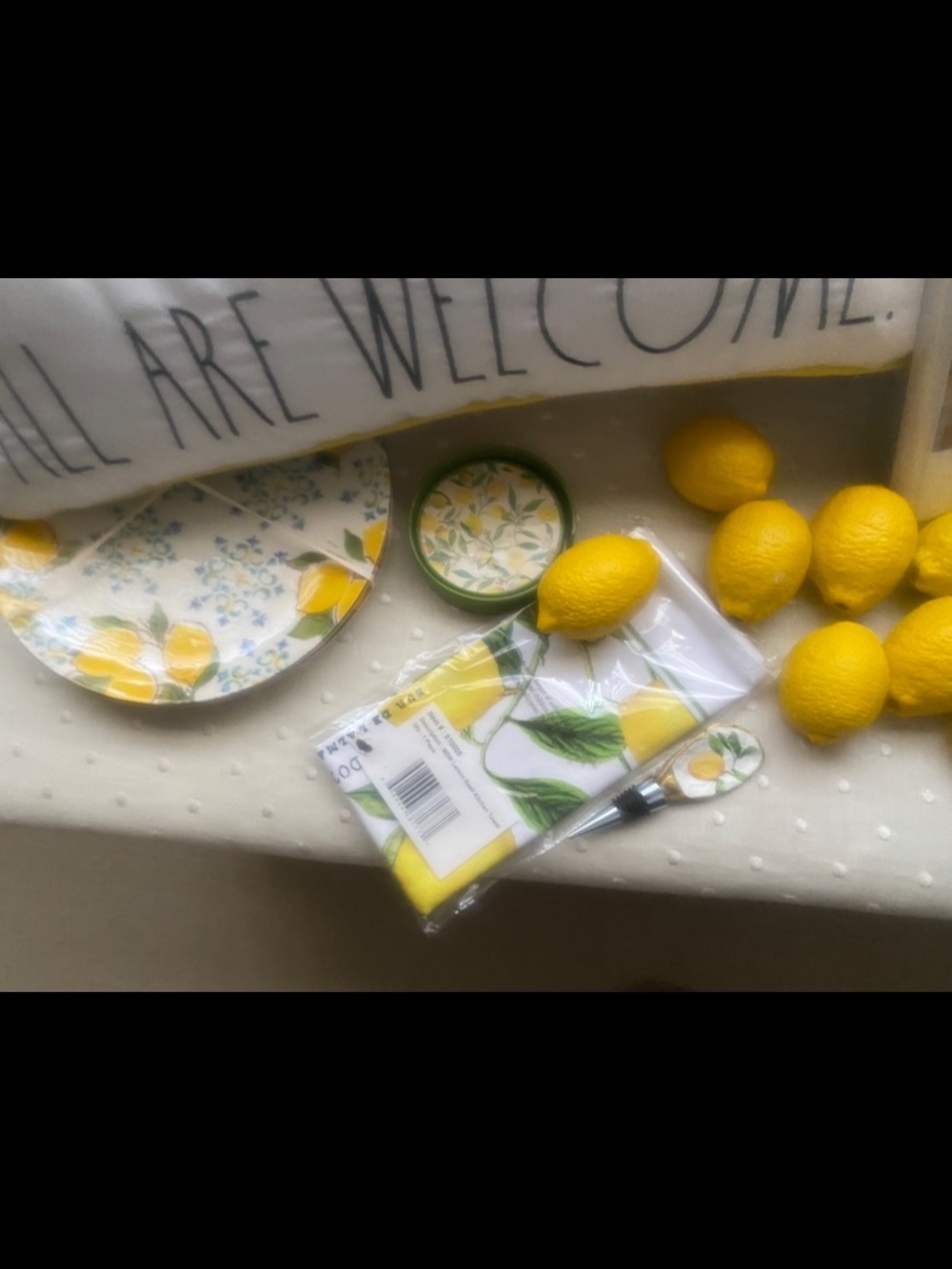 Lemon Pattern Ceramic Plate and Napkin Set - Yellow coaster linen pillow stopper
